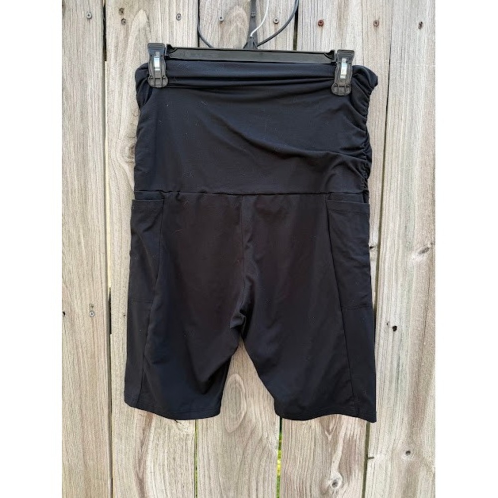 Maternity Pockets High Waist Unbranded Biker Shorts Large Black Athletic Ruched